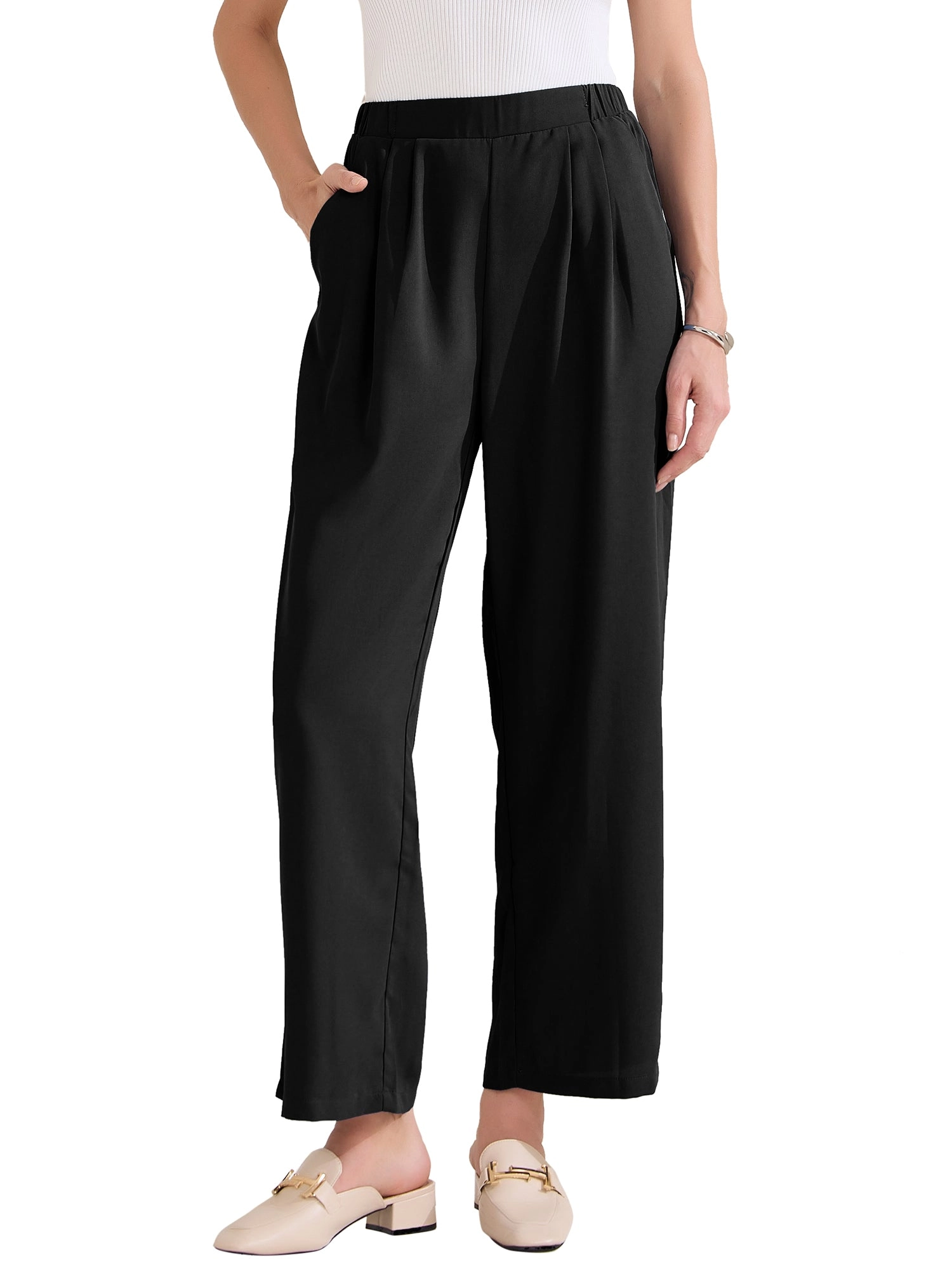 Dressy Casual Wide Leg Pocketed Business Work Suit Pants