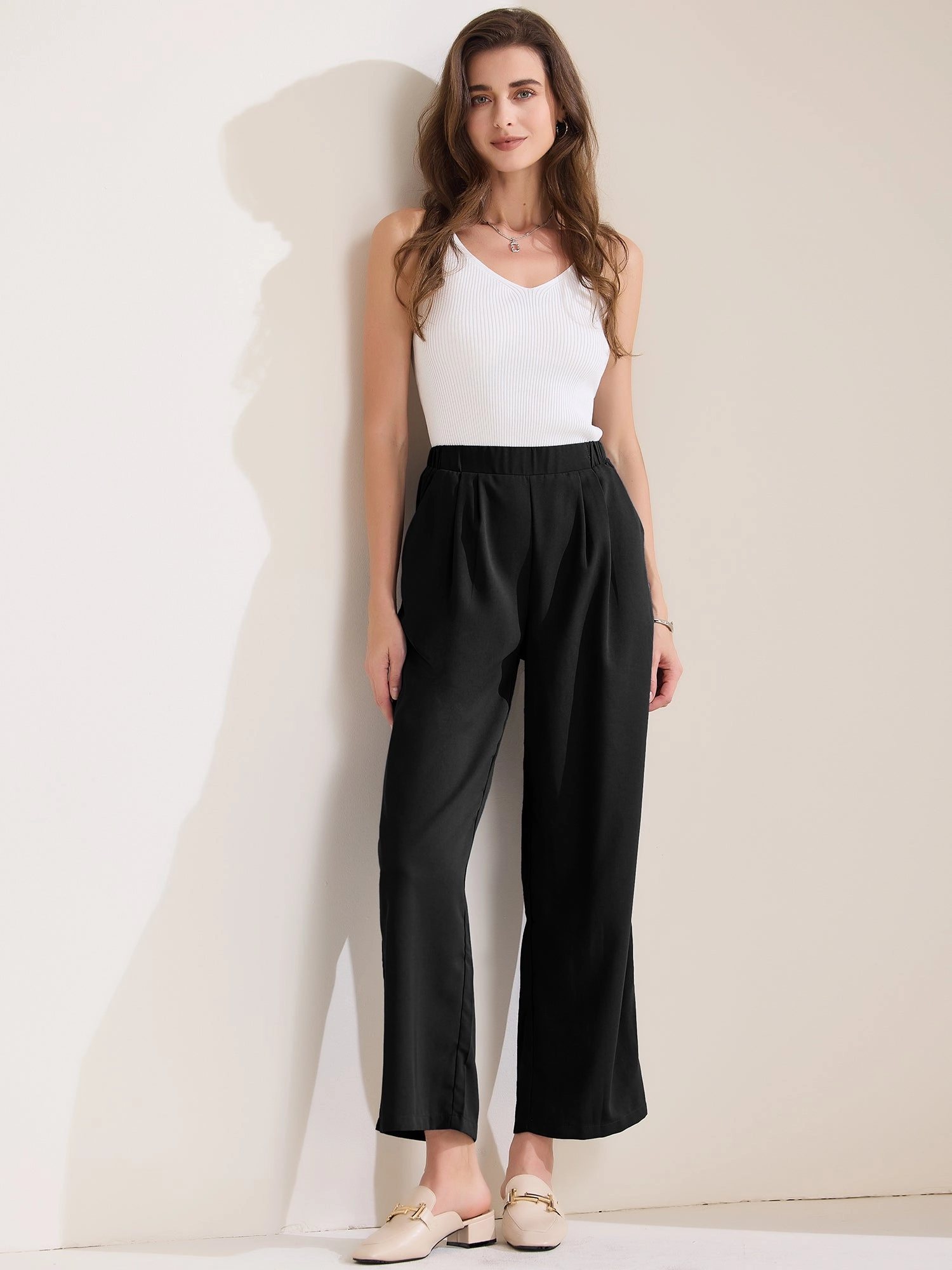 Dressy Casual Wide Leg Pocketed Business Work Suit Pants