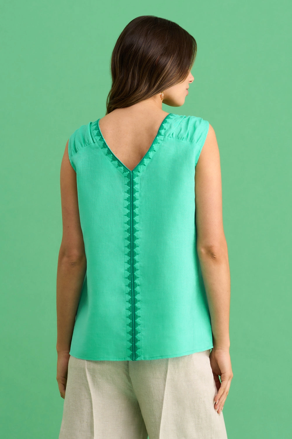 Embroidered Linen Top - Aquamarine