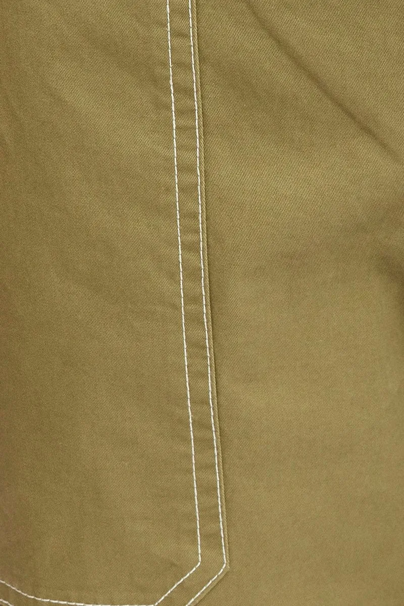 Green Cargo Pants Mid Rise Contrast Stitch