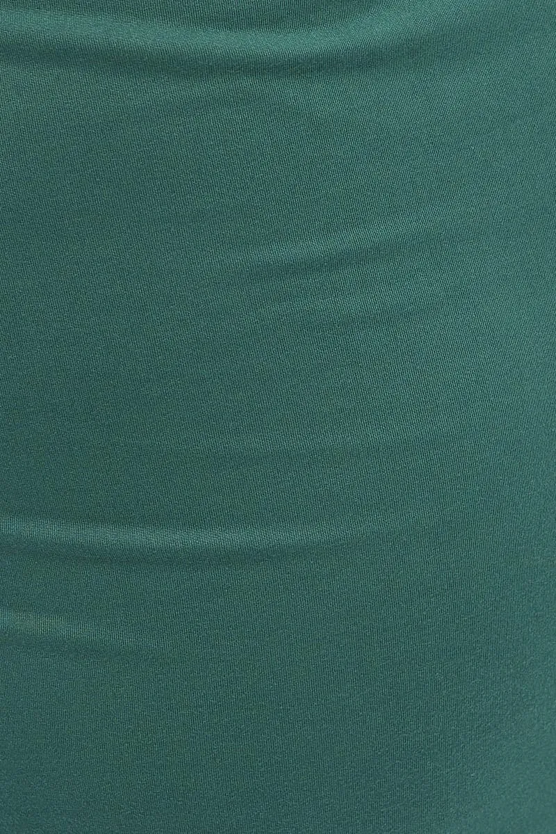 Green Midi Skirt Twisted Waist Double Layer