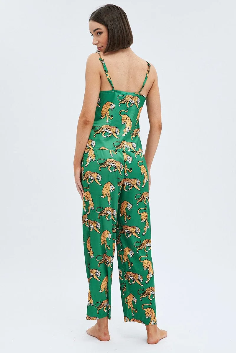 Green Print Tiger PJ Graphic Cami Pyjama Set