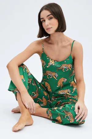 Green Print Tiger PJ Graphic Cami Pyjama Set