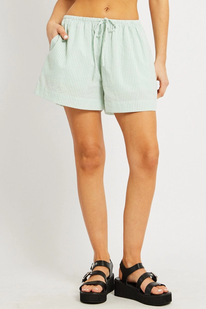 Green Stripe Shorts Elasticated Waist