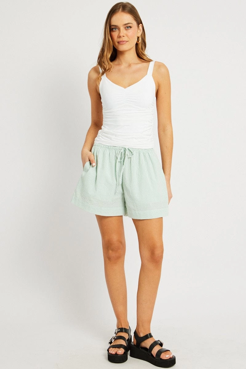 Green Stripe Shorts Elasticated Waist