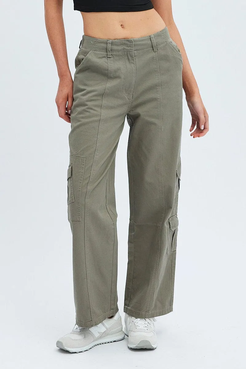 Grey Cargo Pants Low Rise