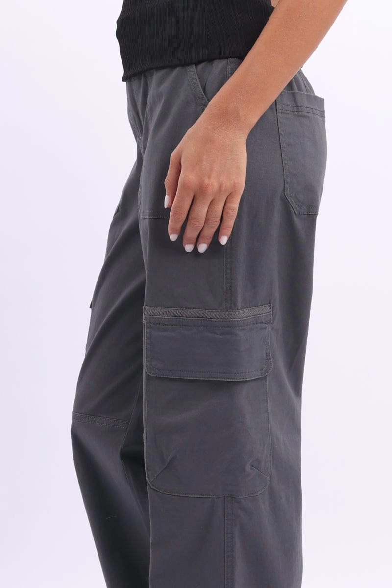 Grey Cargo Pants Mid Rise