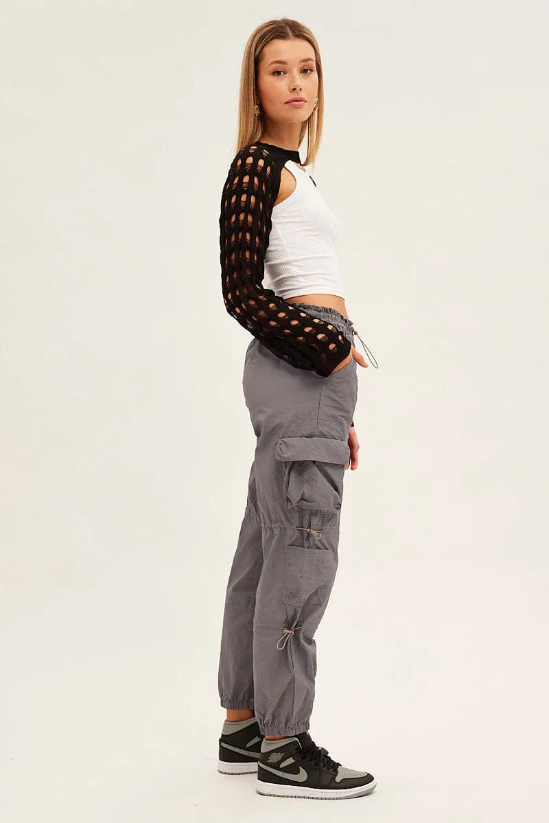 Grey Low Rise Cargo Pants