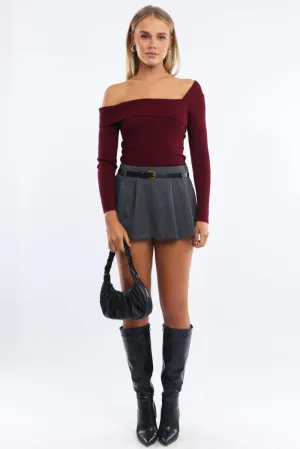 Grey Mini Skort Belted Skirt