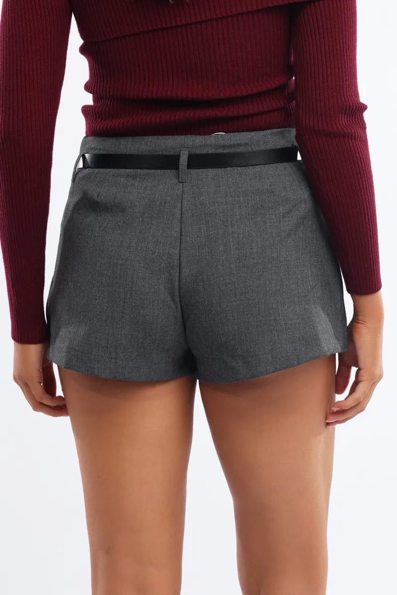 Grey Mini Skort Belted Skirt