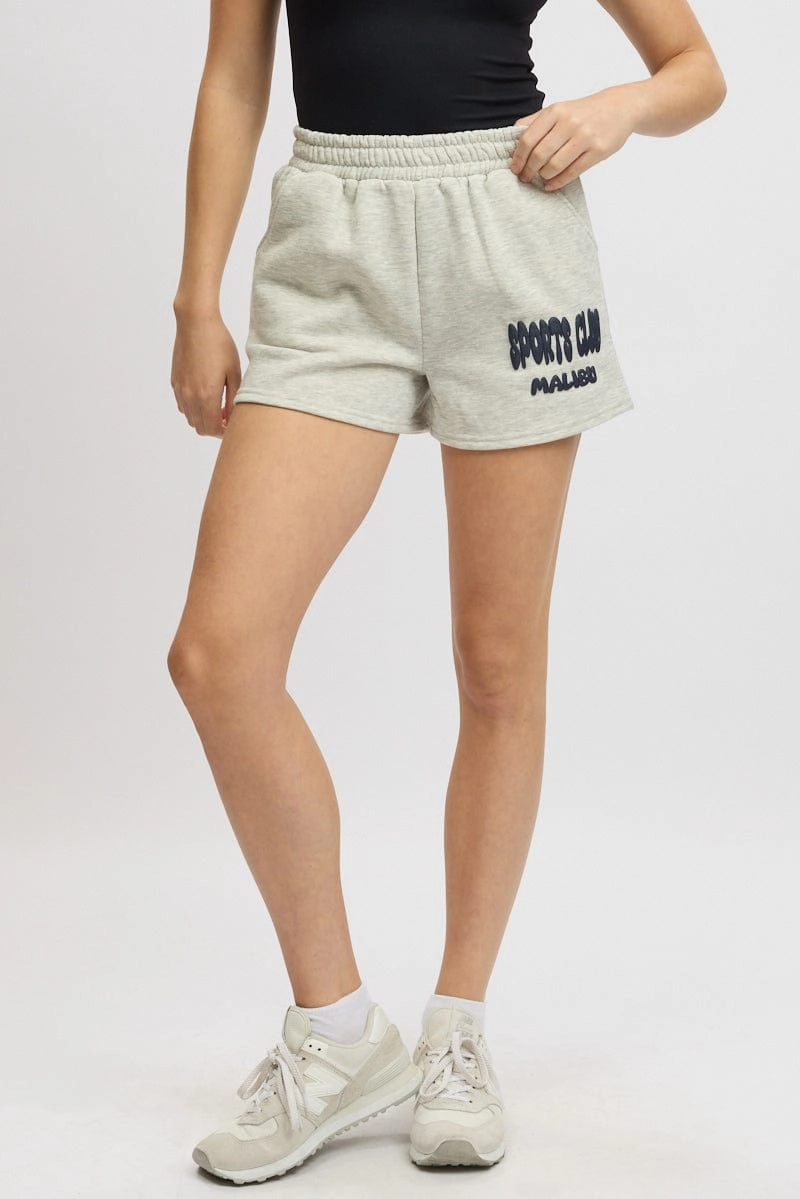Grey Track Shorts High Rise Elastic Waist