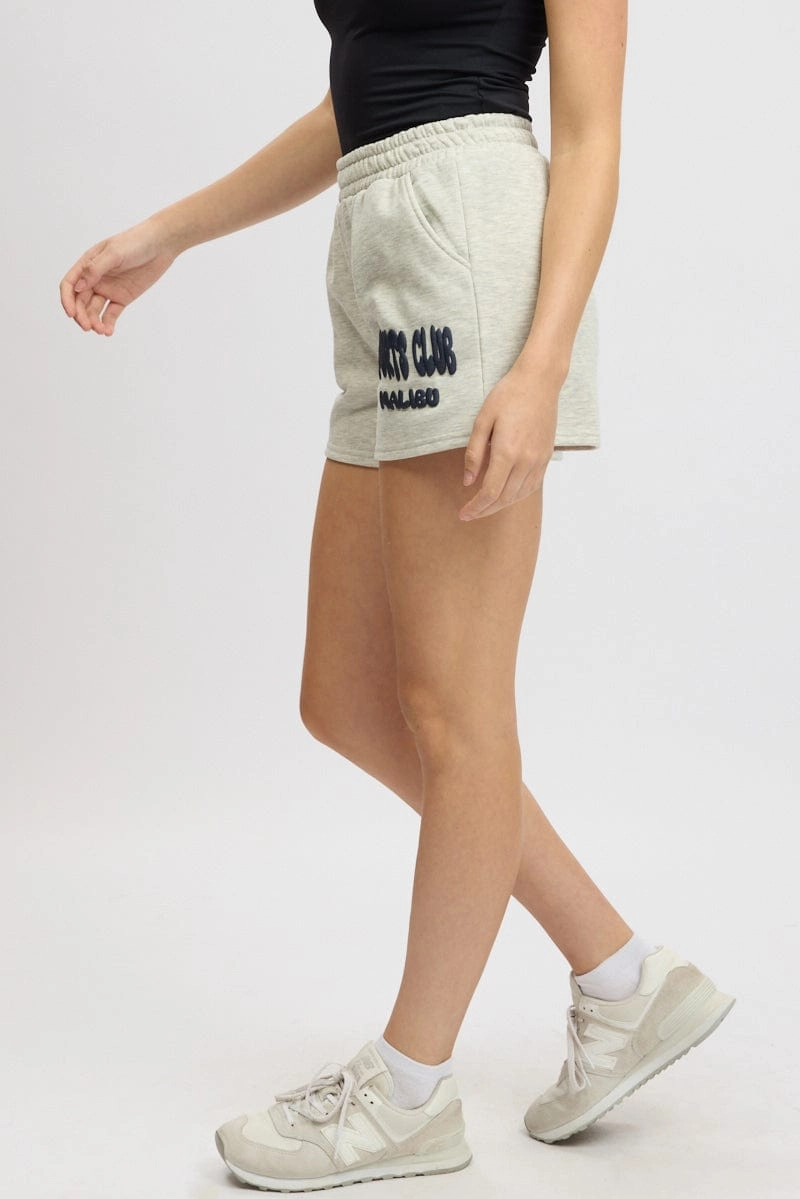 Grey Track Shorts High Rise Elastic Waist
