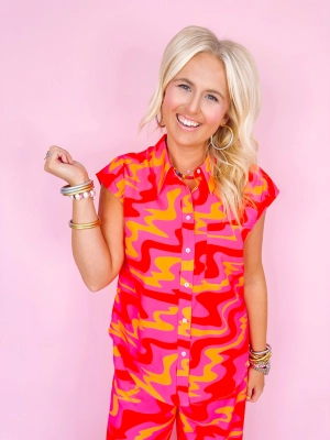 GROOVE ON THE DANCE FLOOR BUTTON UP TOP - FUCHSIA