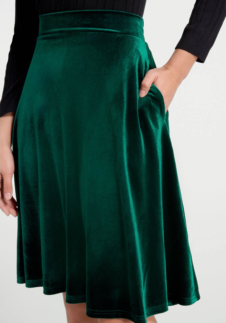 Let's Circle Back Velvet Skirt