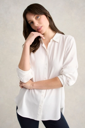 Long Line Crinkle Shirt - White