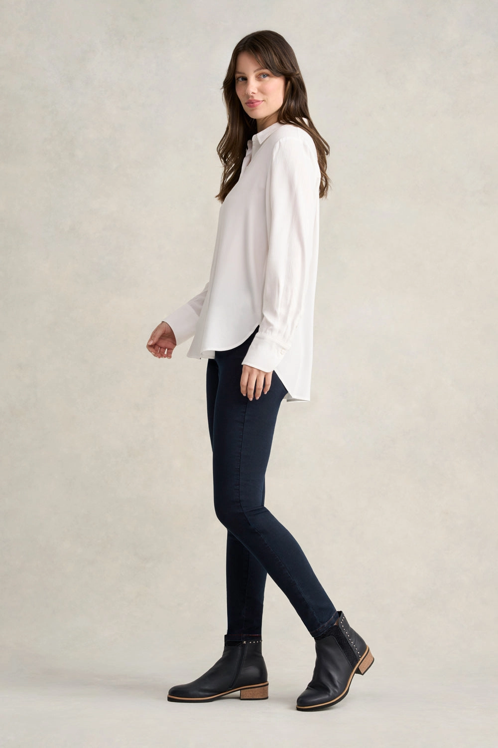 Long Line Crinkle Shirt - White