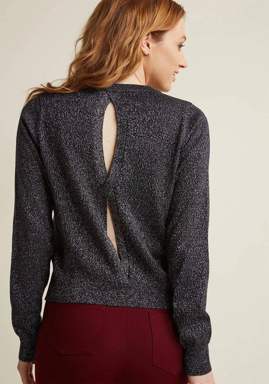Metallic Sweater with Open Back in Black
