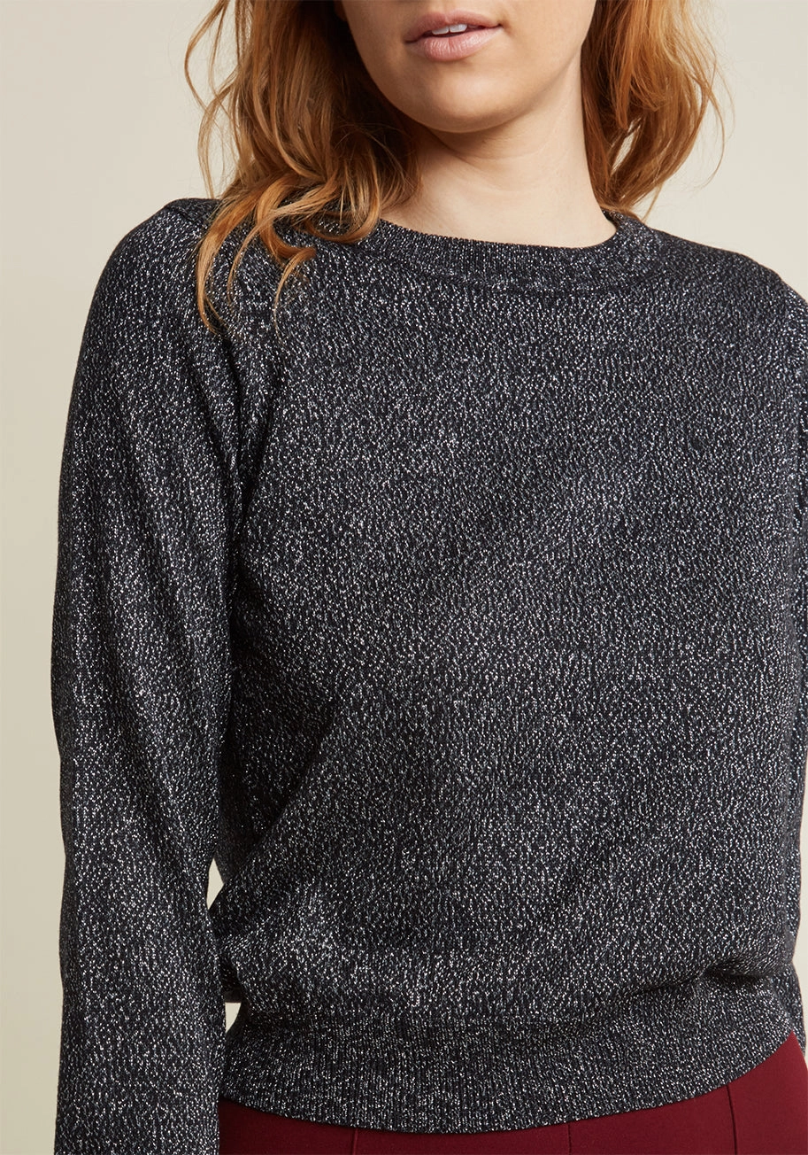 Metallic Sweater with Open Back in Black