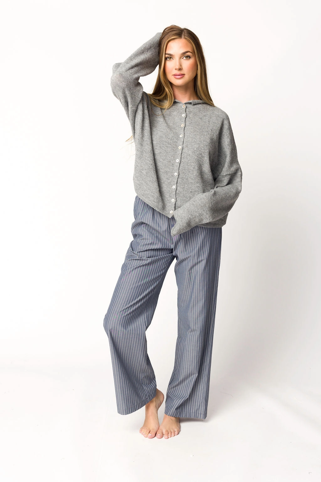 Michelle Striped Pajama Style Pants in Midnight