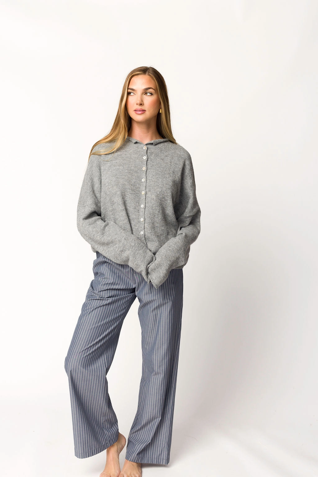 Michelle Striped Pajama Style Pants in Midnight