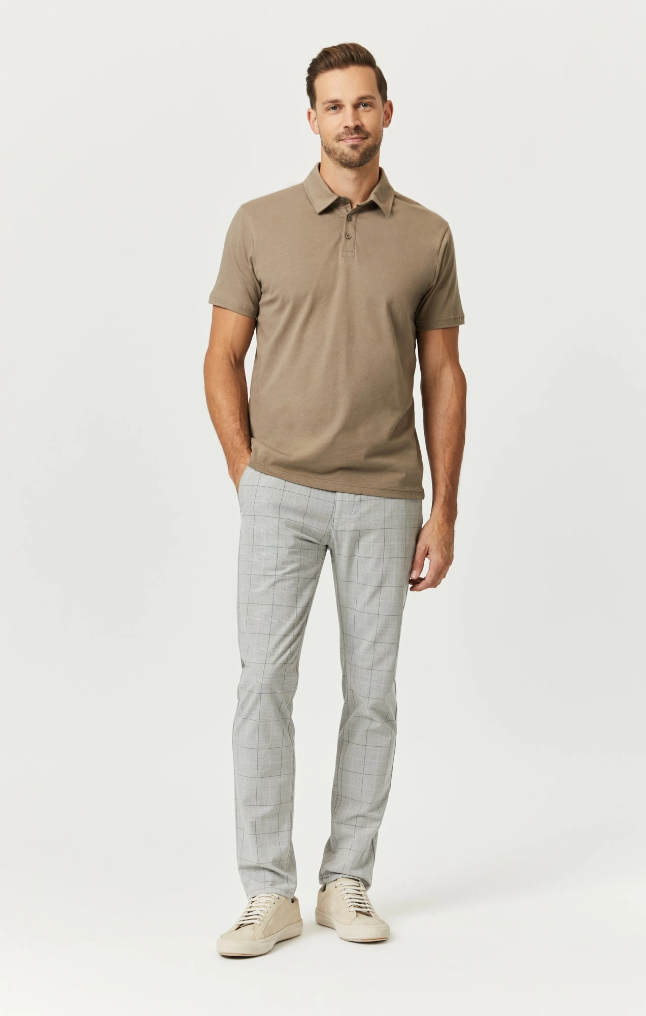 MILTON SLIM STRAIGHT CHINO IN LIGHT GREY CHECK