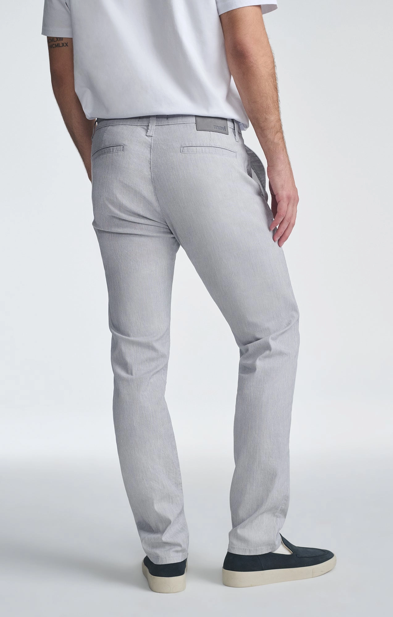 MILTON SLIM STRAIGHT CHINO IN LIGHT GREY LINEN STRIPE