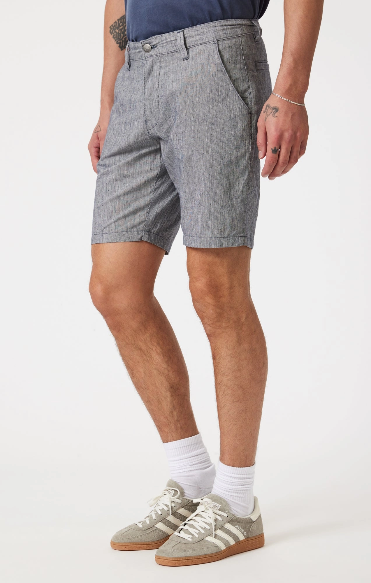 NOAH SHORTS IN NAVY LINEN STRIPE