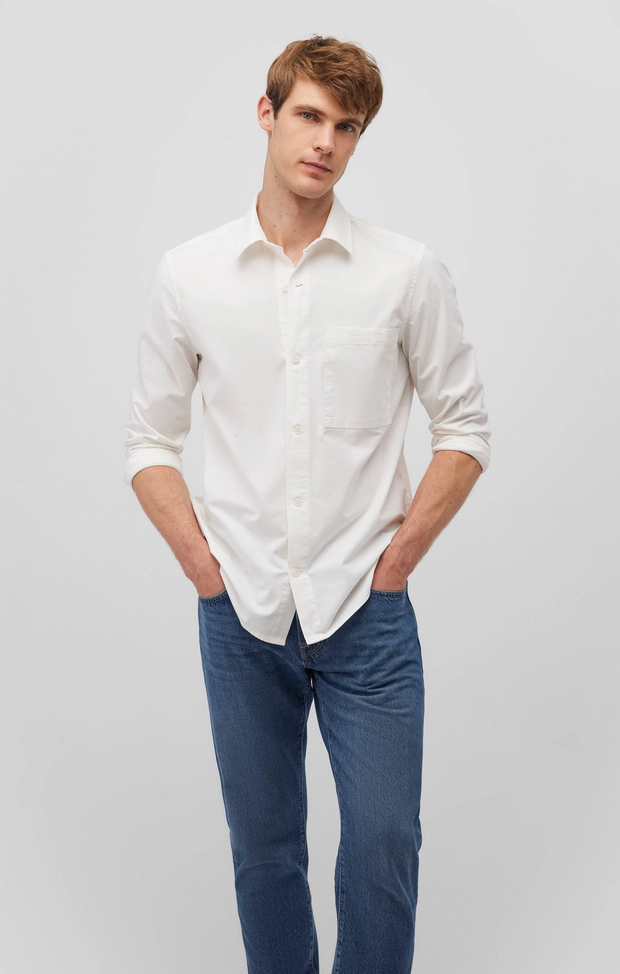 ONE POCKET BUTTON-UP SHIRT IN ANTIQUE WHITE