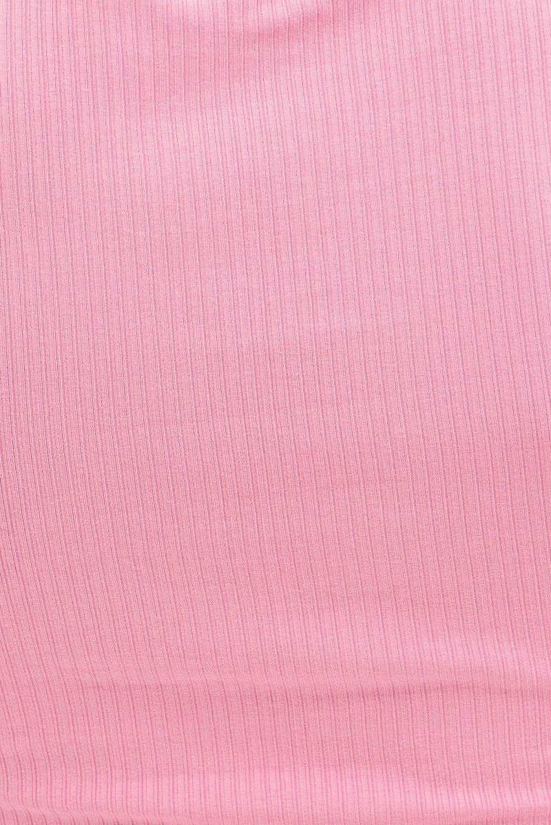 Pink Body Con Keyhole Drawstring Rib Short Sleeve Dress