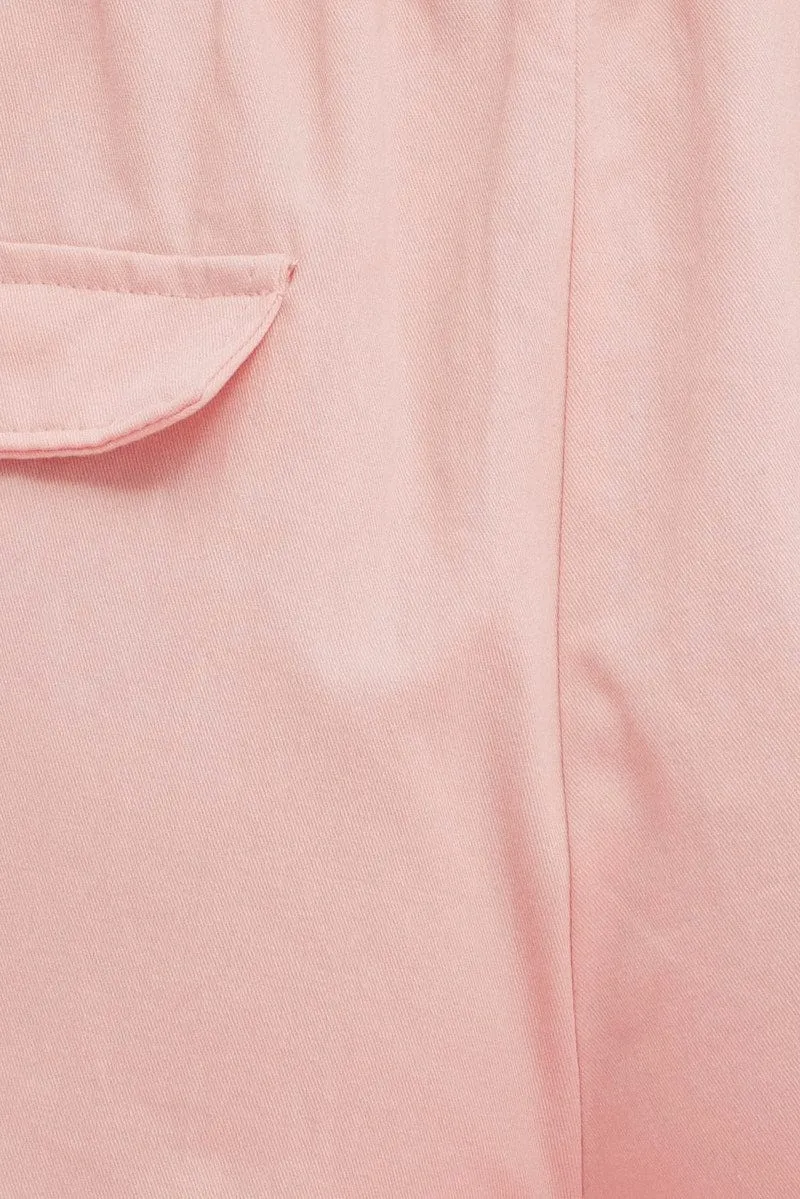 Pink Cargo Pant Wide Leg Elastic Waist Cotton Twill