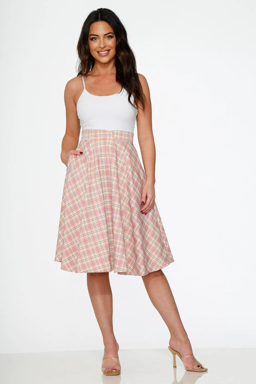 Pink Plaid Swing Skirt