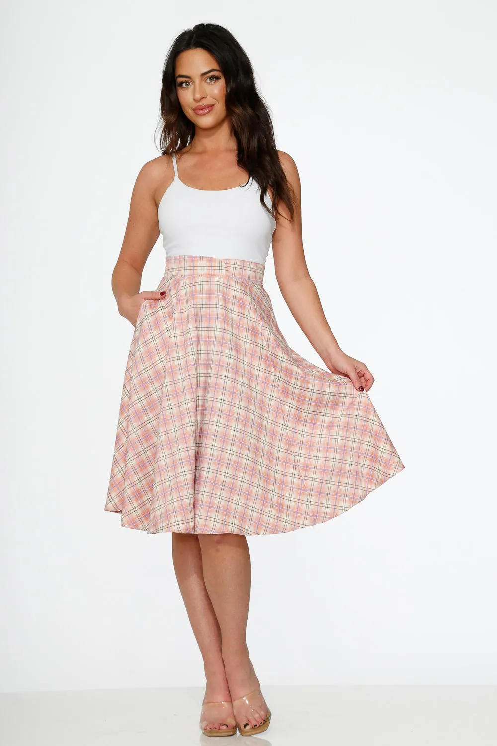 Pink Plaid Swing Skirt
