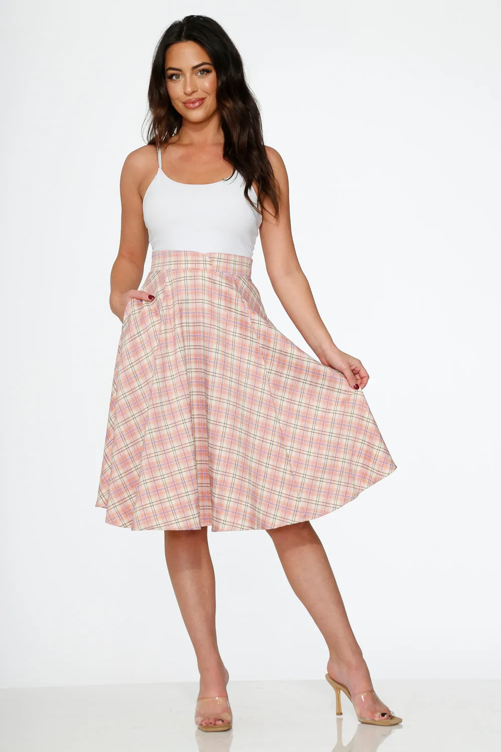 Pink Plaid Swing Skirt