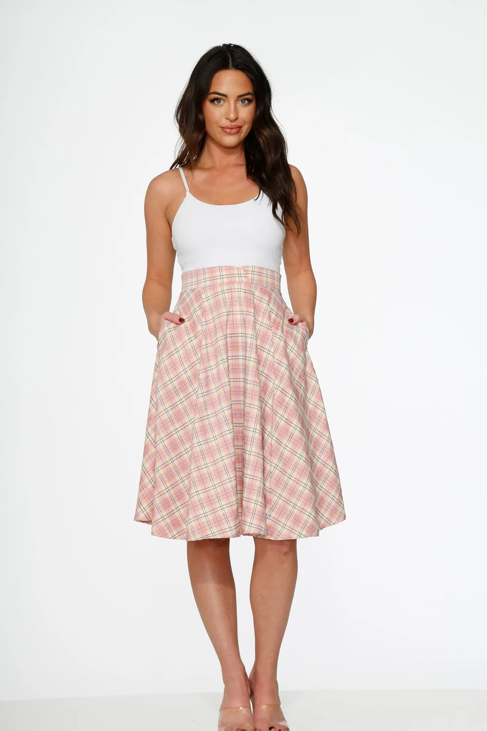 Pink Plaid Swing Skirt
