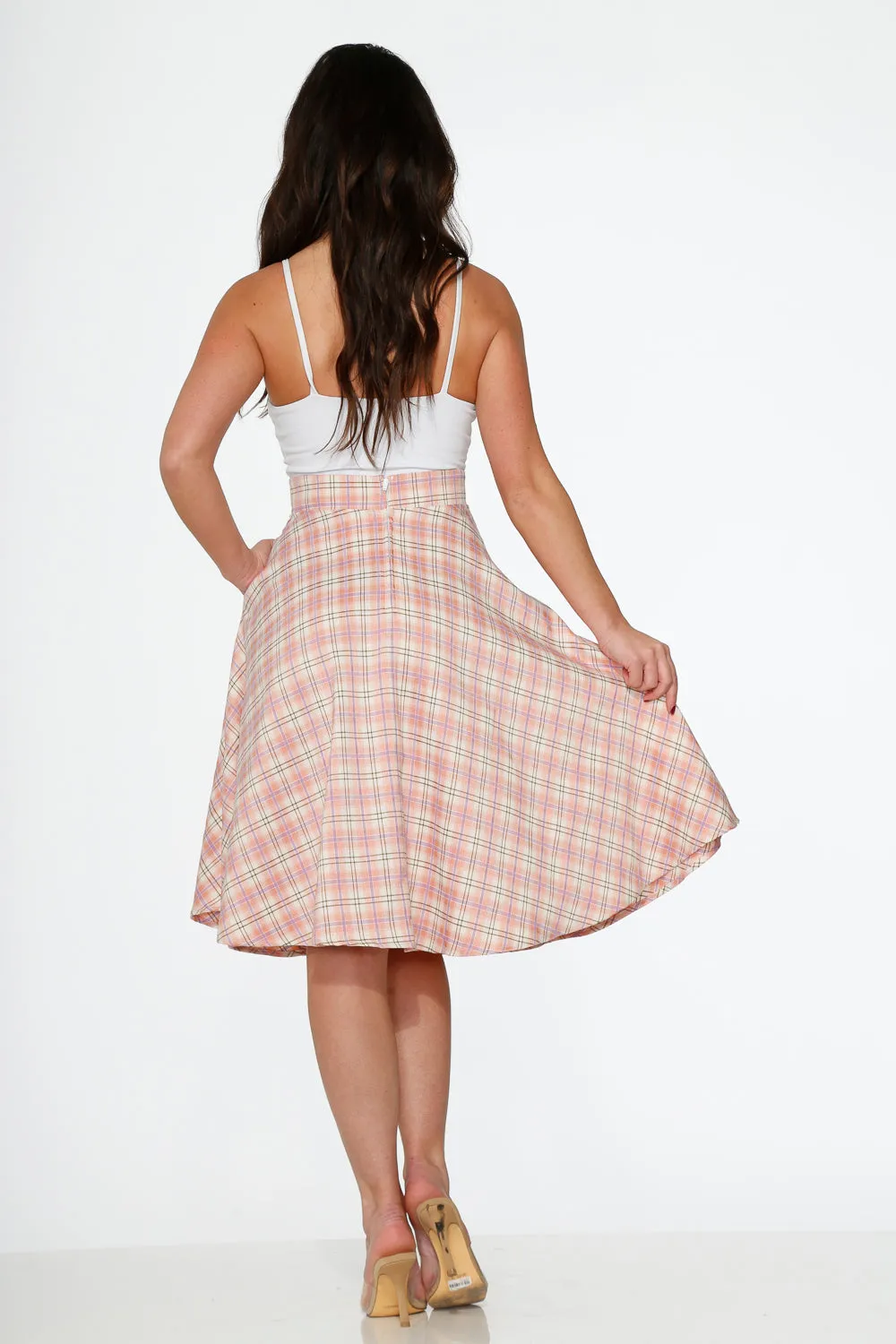 Pink Plaid Swing Skirt