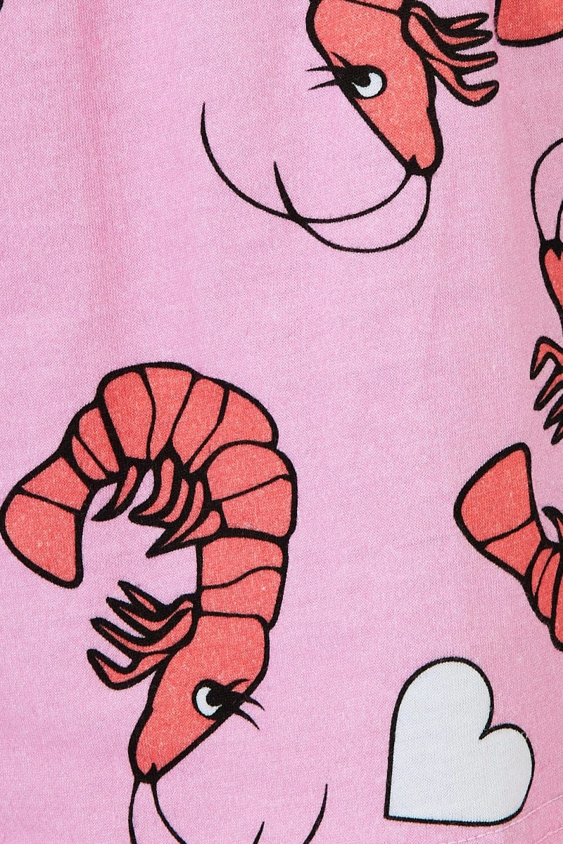 Pink Print Graphic Pyjama Set Novelty Christmas Prawn PJ Set