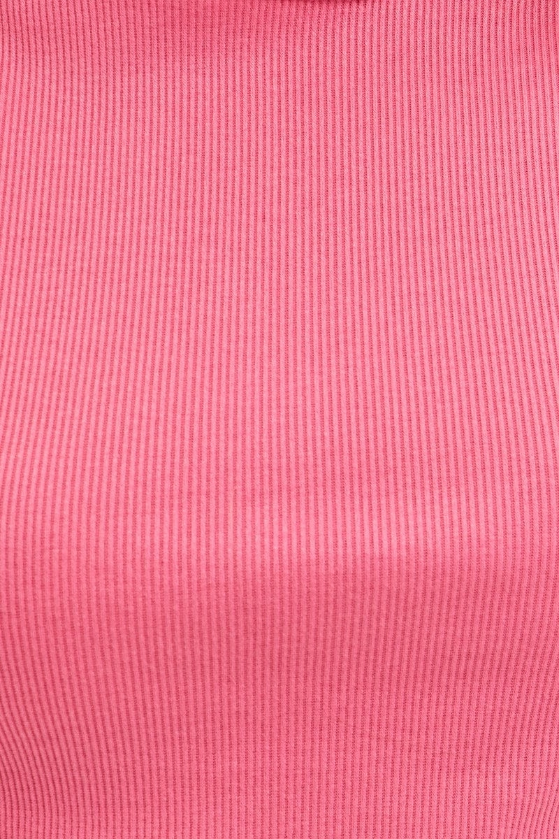 Pink Ribbed Tank Top Crew Neck
