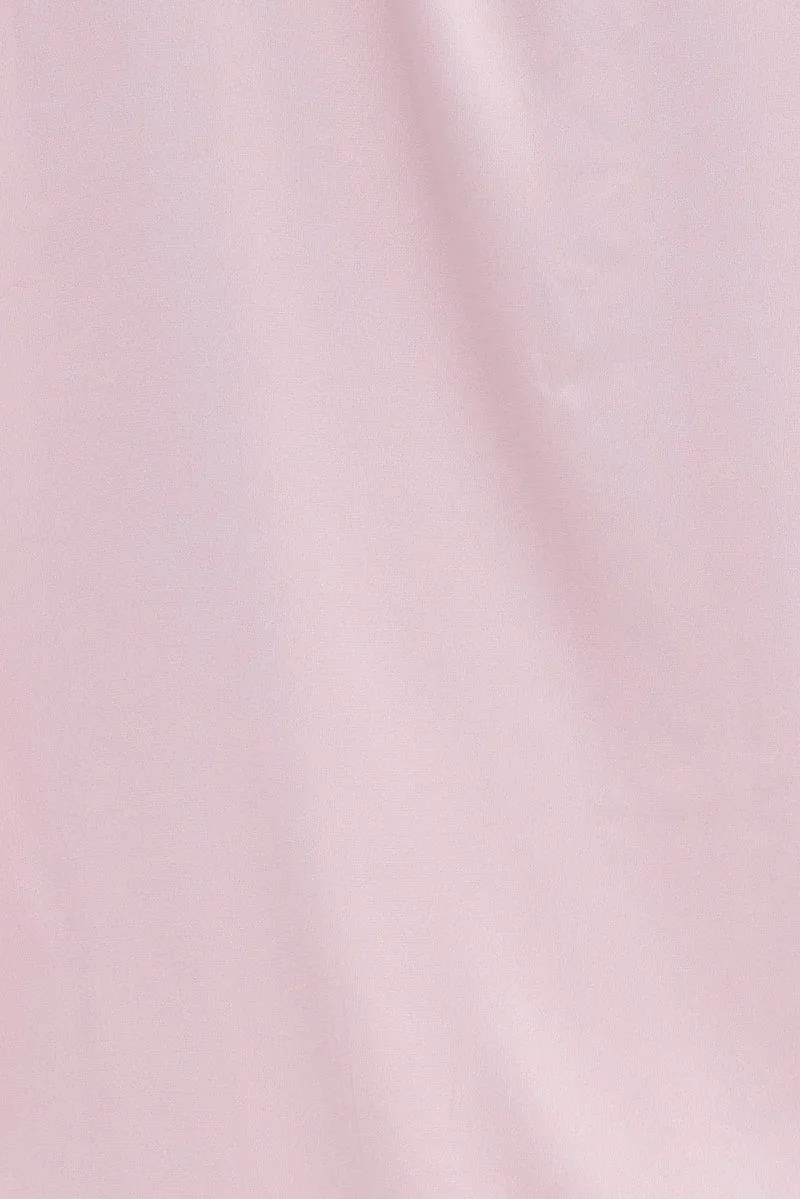Pink Satin Pj Piping Button Through Pyjama Set