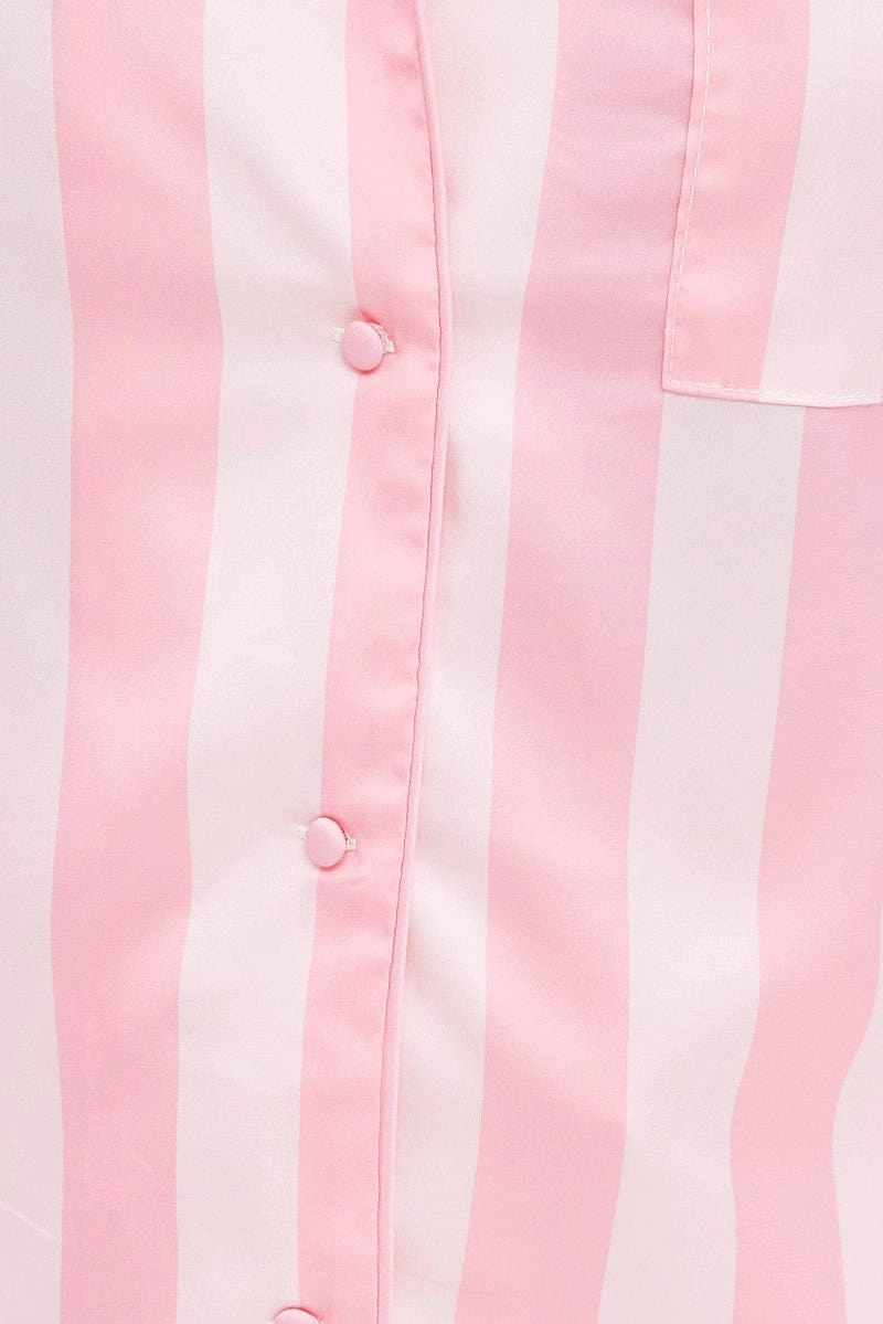 Pink Stripe Satin Pj Pink Stripe Piping Pyjama Set