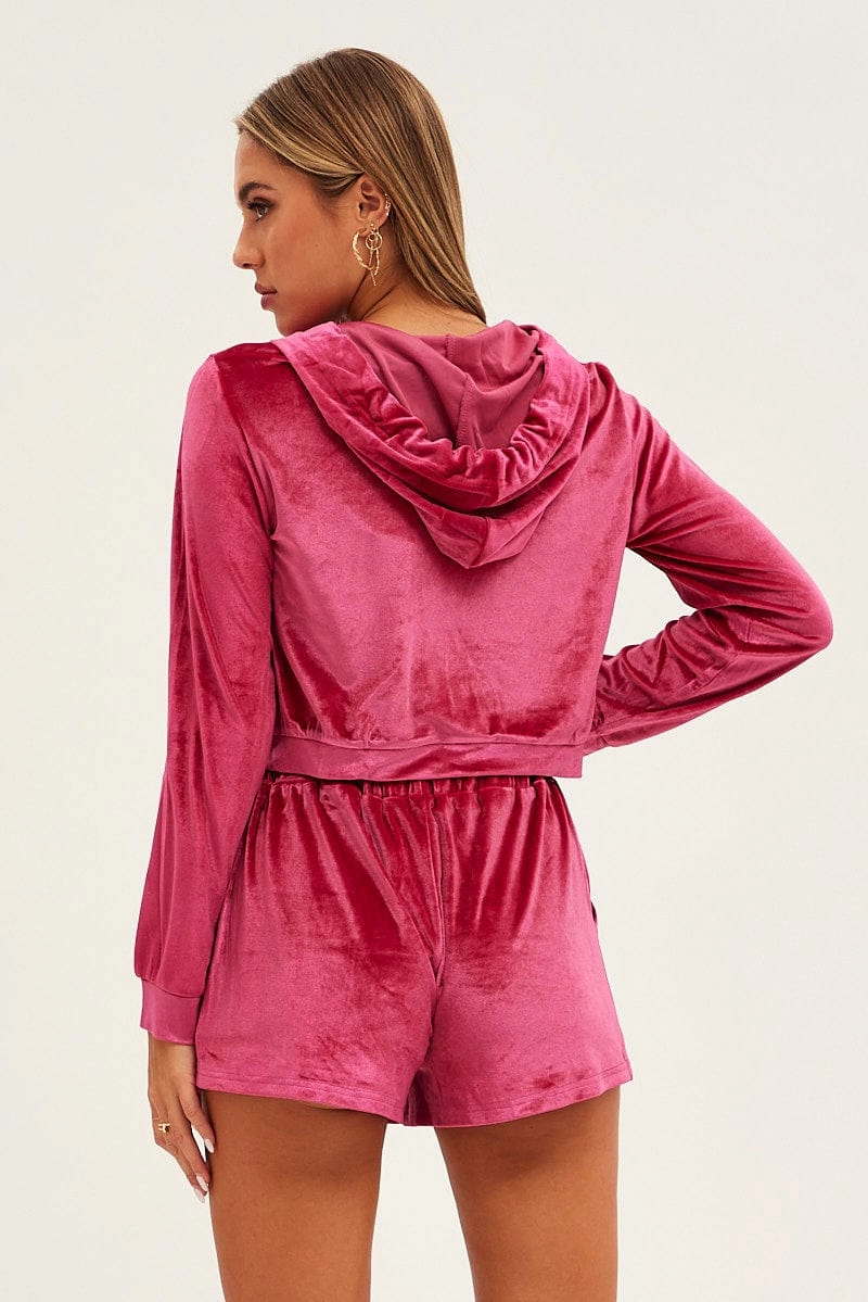 Pink Velvet Ruched Short