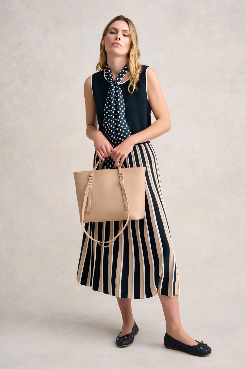 Pleated Knit Skirt - Deep Navy Stripe
