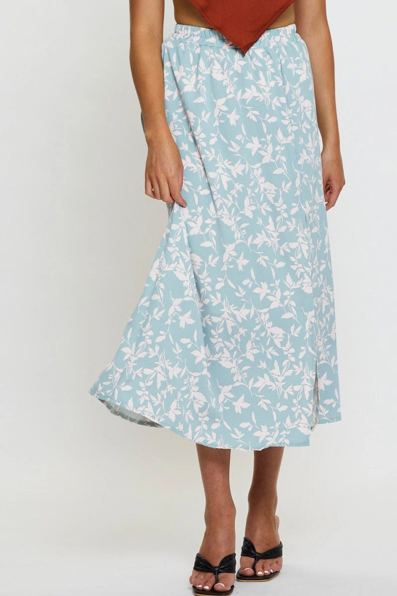 Print Midi Skirt Front Slit