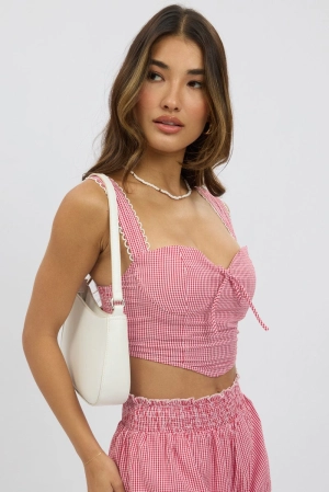 Red Check Crop Top Sleeveless Corset