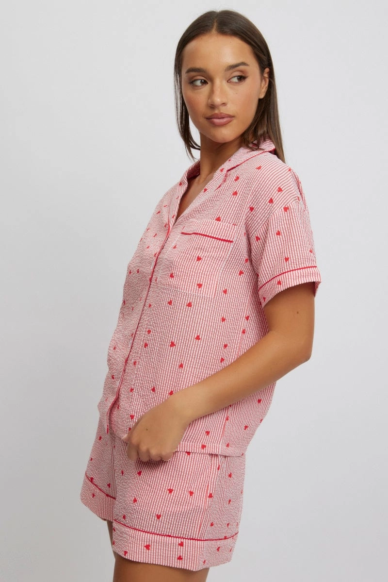 Red Stripe Pyjamas Set Short Sleeve