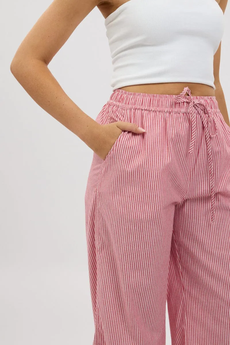 Red Stripe Wide Leg Pants High Rise