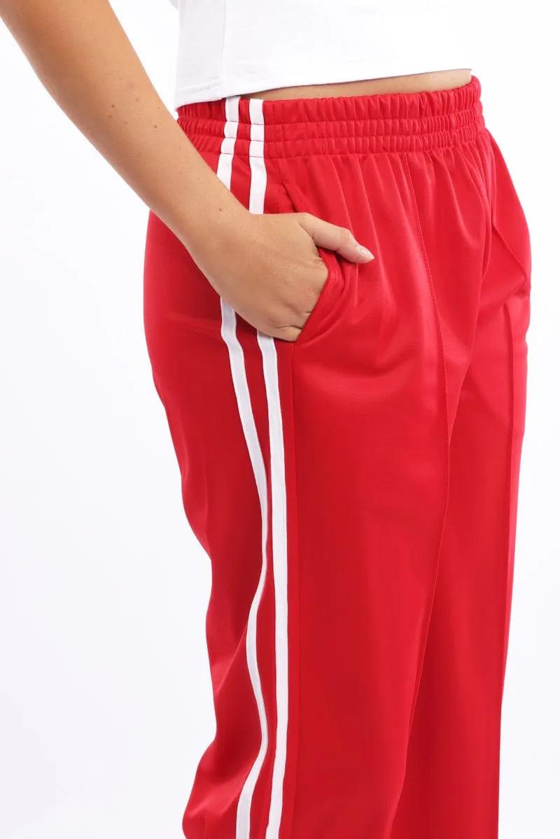 Red Track Pants Side Stripe