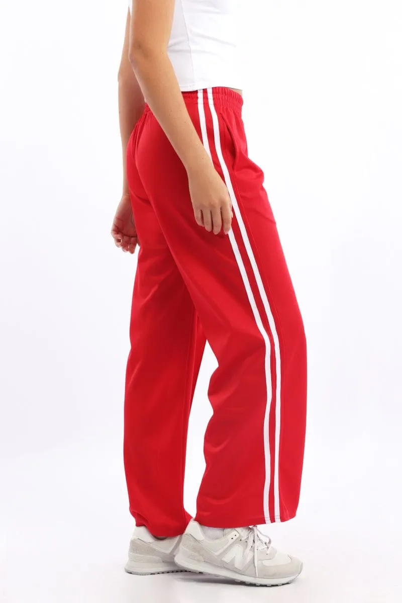 Red Track Pants Side Stripe