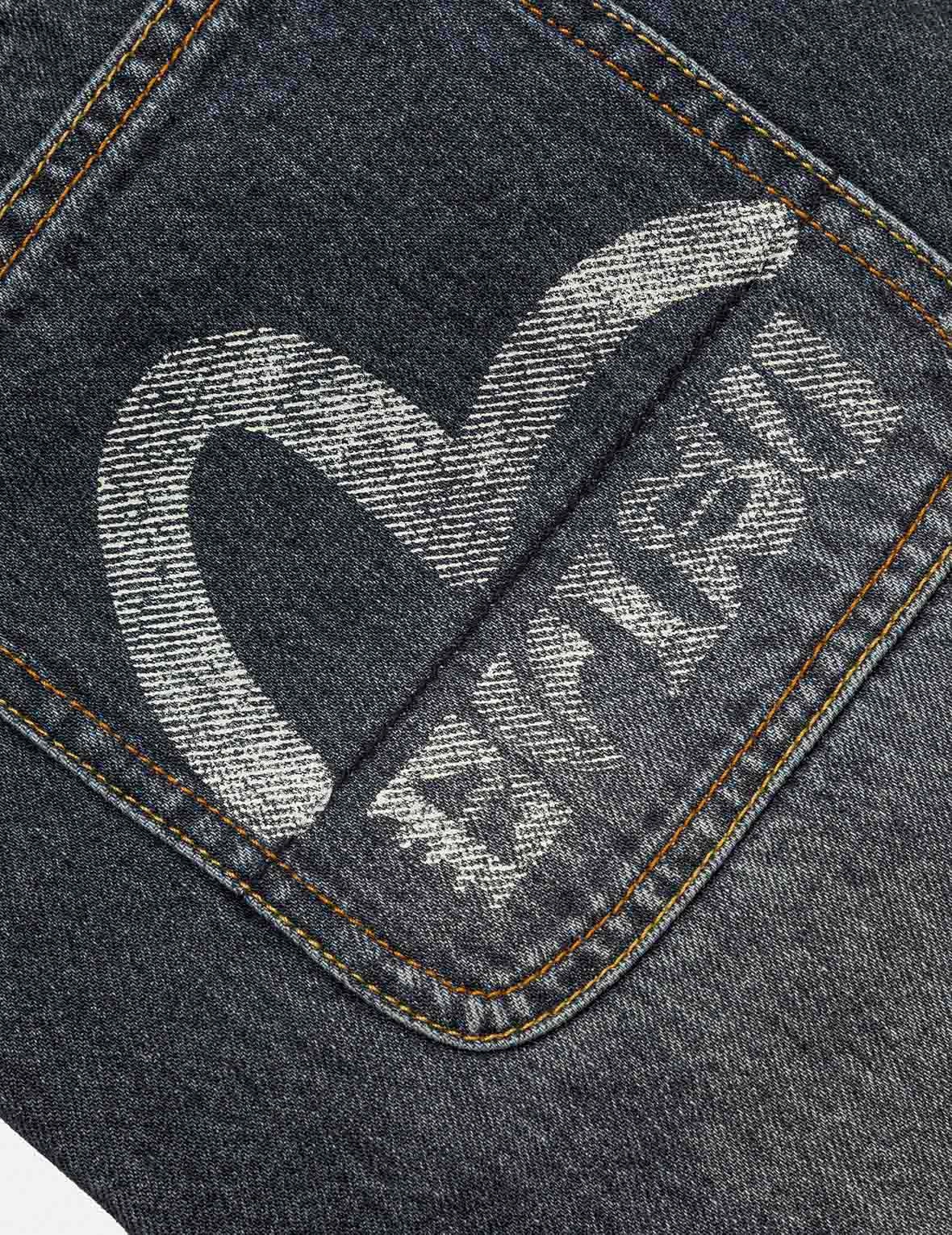 Seagull Print Pockets Oversized Worker Denim Shorts