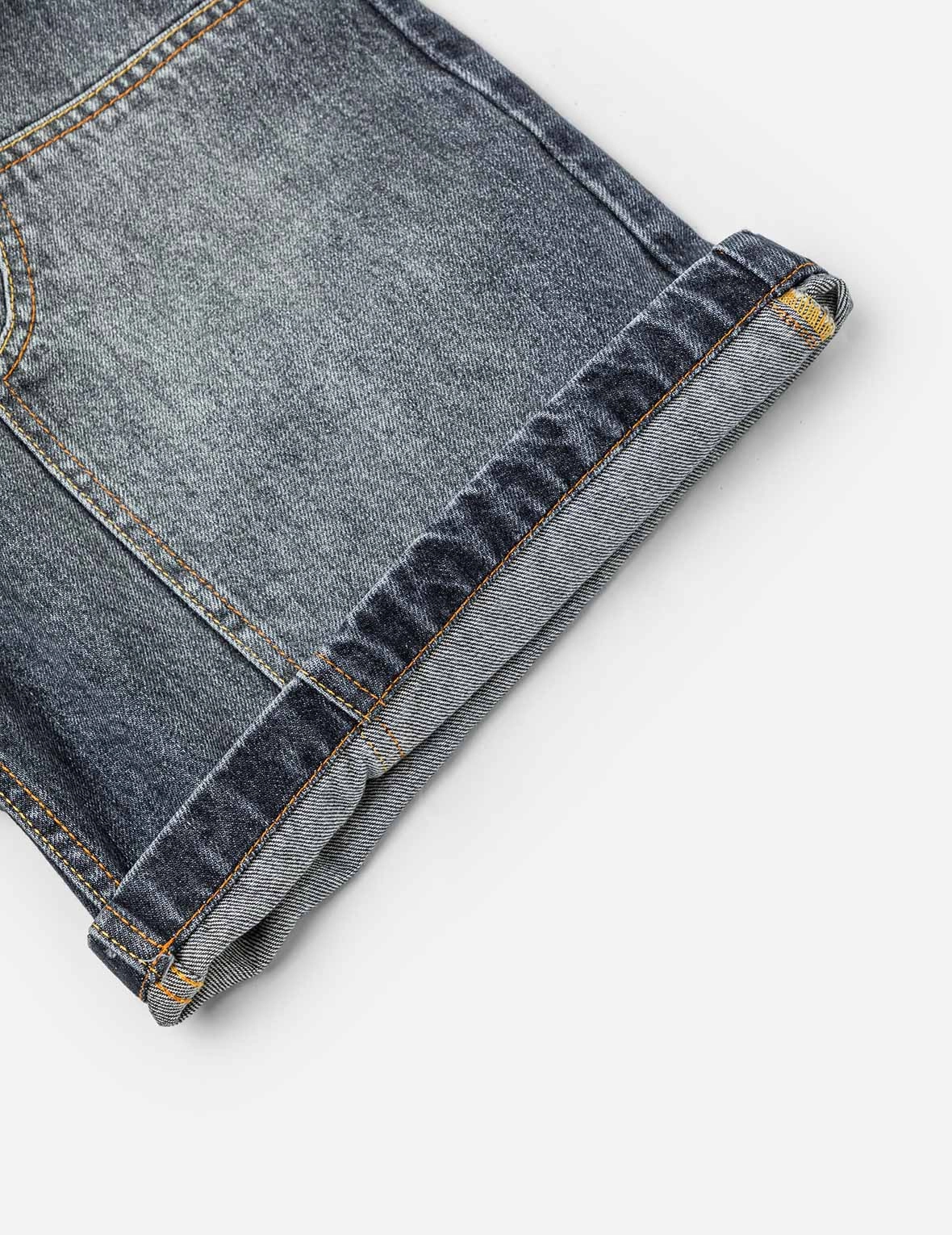 Seagull Print Pockets Oversized Worker Denim Shorts
