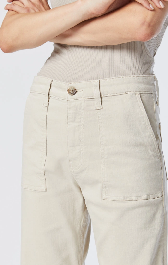 SHELIA FRONT POCKET STRAIGHT PANTS IN PUMICE STONE TWILL